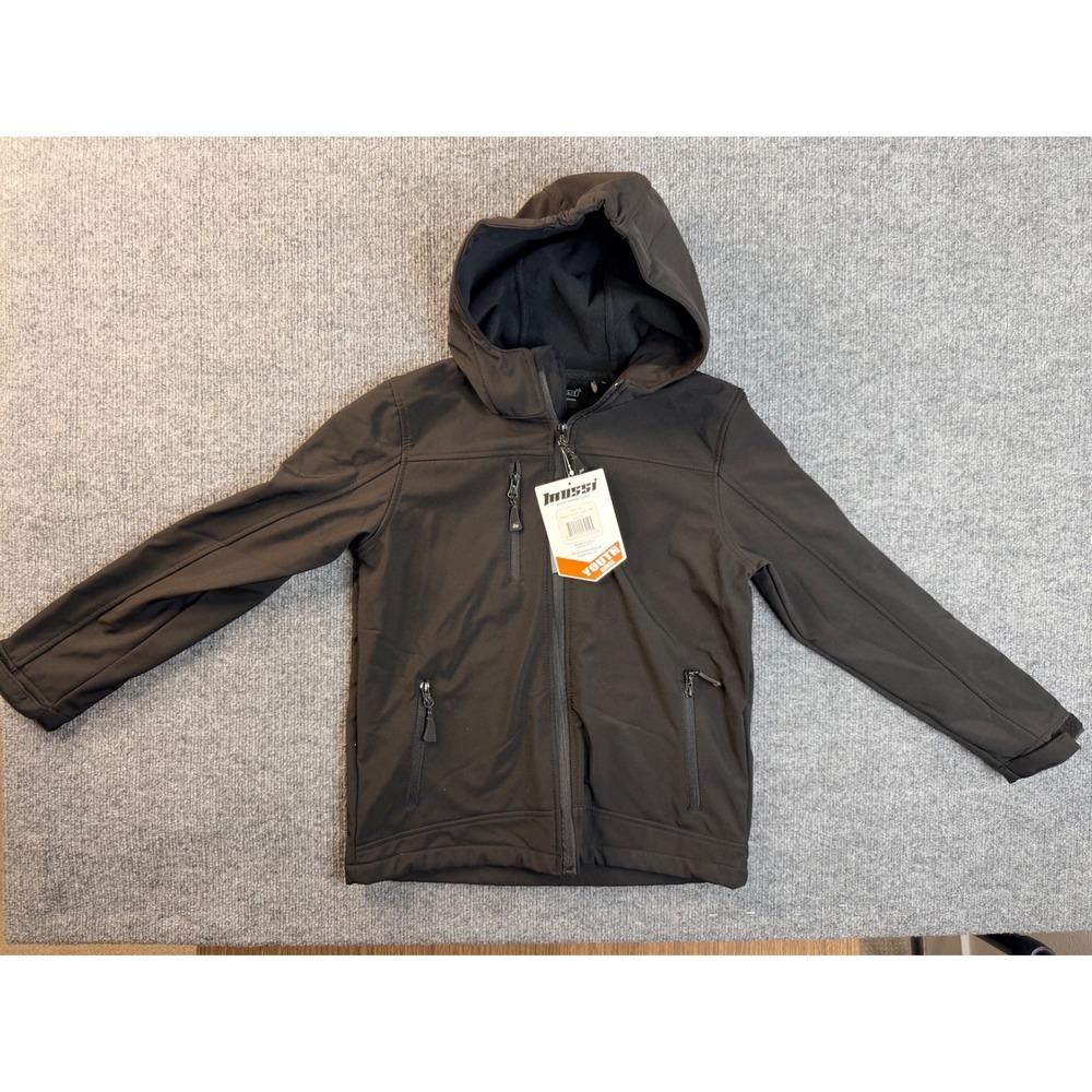 Mossi Youth Black Softshell Jacket Size 10 Hooded Fleece Lined Full Zip Outdoor